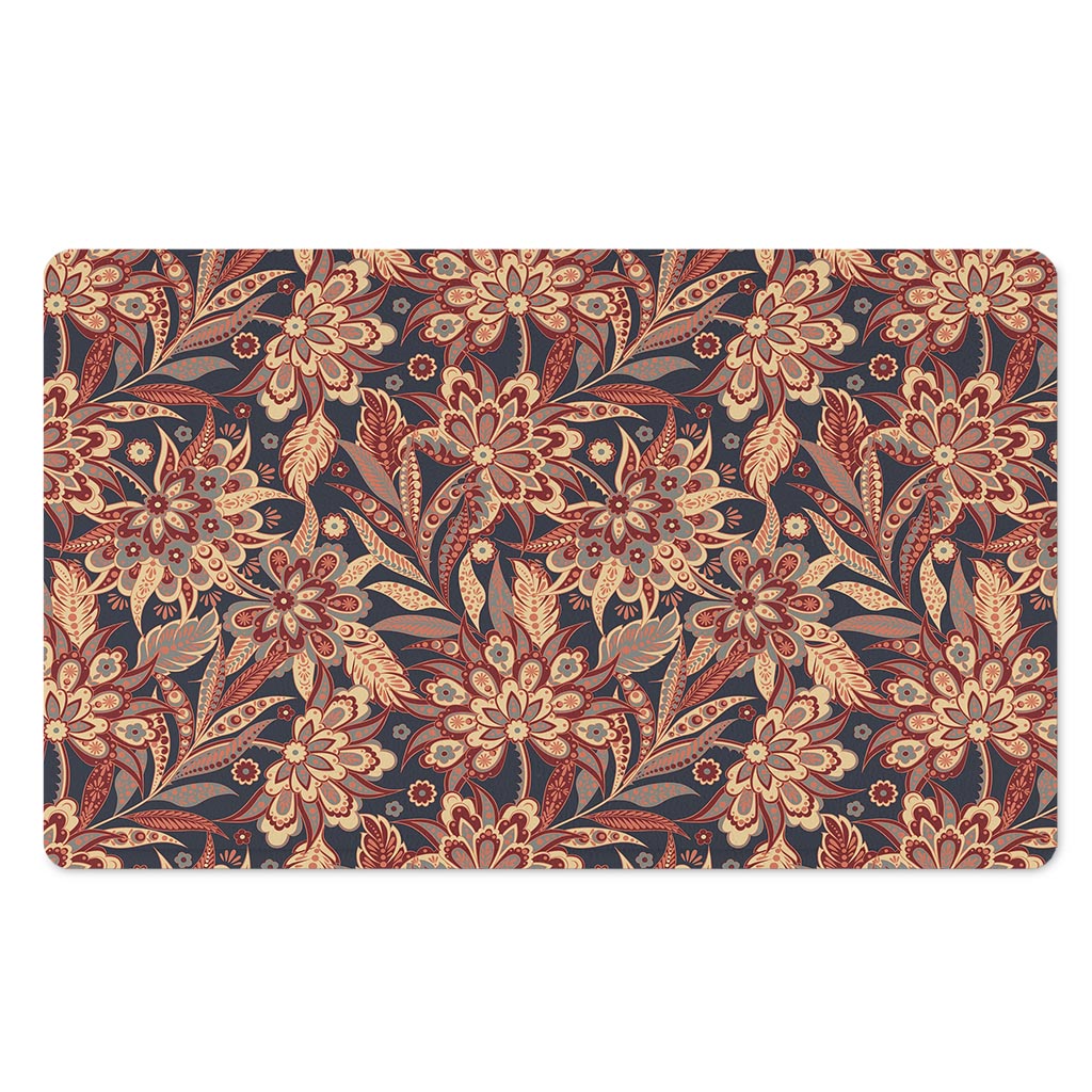 Brown Floral Bohemian Pattern Print Polyester Doormat