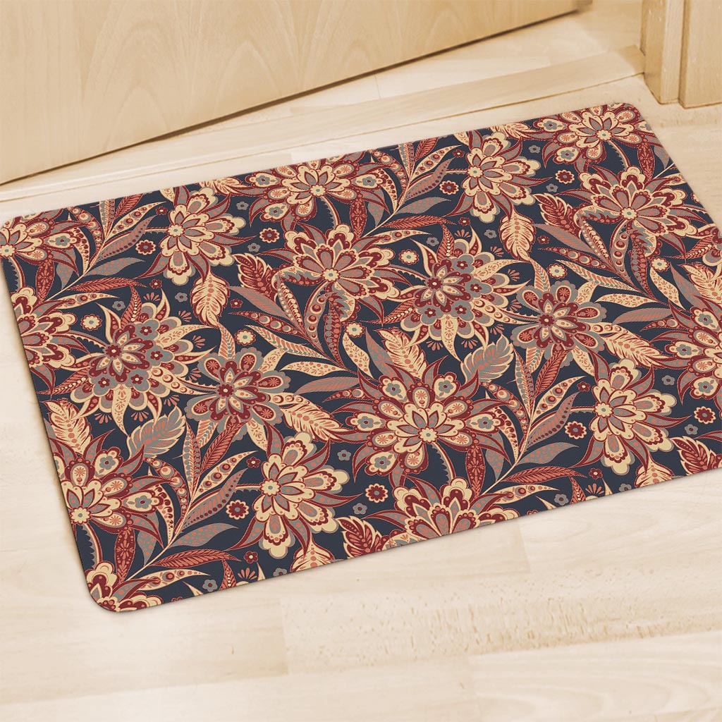 Brown Floral Bohemian Pattern Print Polyester Doormat