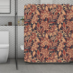 Brown Floral Bohemian Pattern Print Polyester Shower Curtain