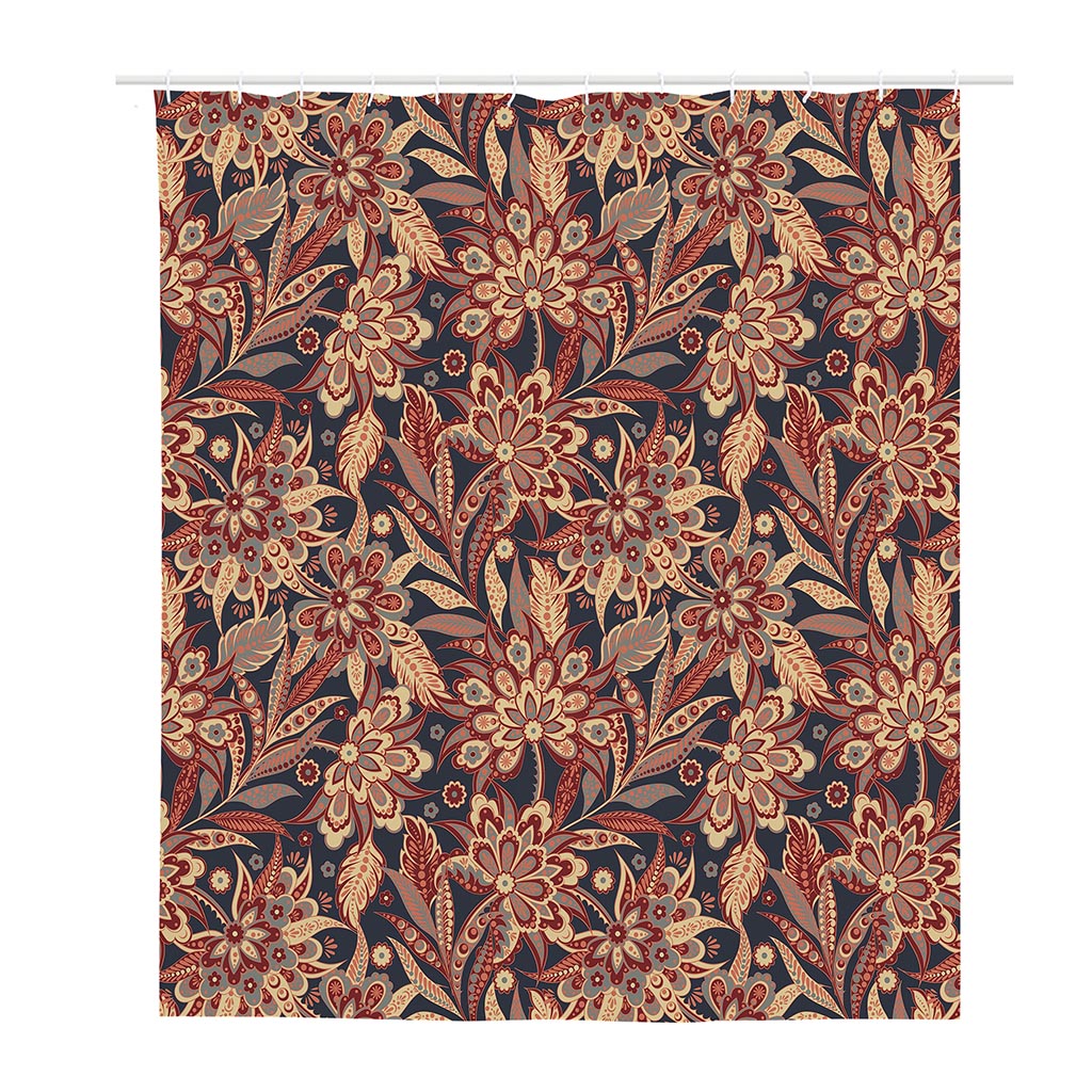 Brown Floral Bohemian Pattern Print Polyester Shower Curtain