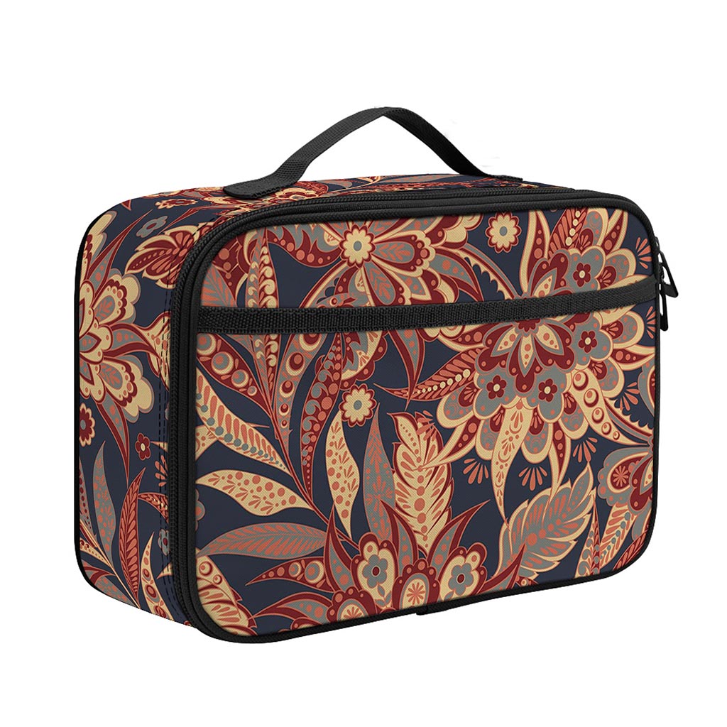 Brown Floral Bohemian Pattern Print Portable Lunch Bag