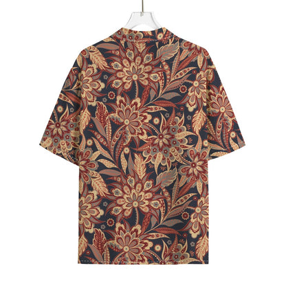 Brown Floral Bohemian Pattern Print Rayon Hawaiian Shirt