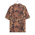 Brown Floral Bohemian Pattern Print Rayon Hawaiian Shirt