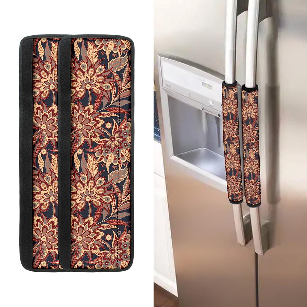 Brown Floral Bohemian Pattern Print Refrigerator Handle Covers