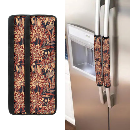 Brown Floral Bohemian Pattern Print Refrigerator Handle Covers