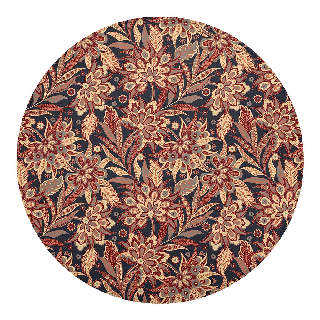 Brown Floral Bohemian Pattern Print Round Blanket