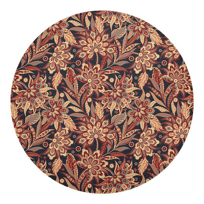 Brown Floral Bohemian Pattern Print Round Blanket