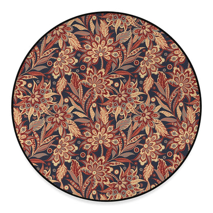 Brown Floral Bohemian Pattern Print Round Floor Mat