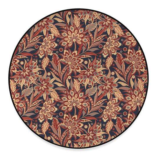 Brown Floral Bohemian Pattern Print Round Floor Mat