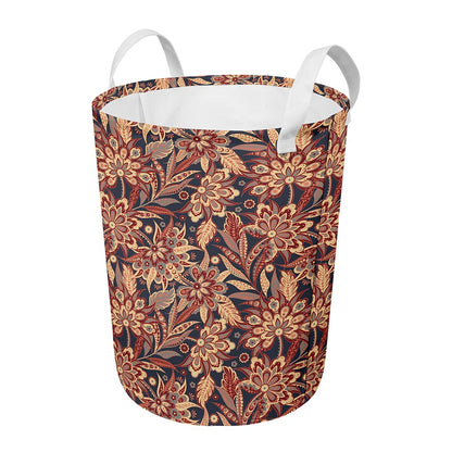 Brown Floral Bohemian Pattern Print Round Laundry Basket