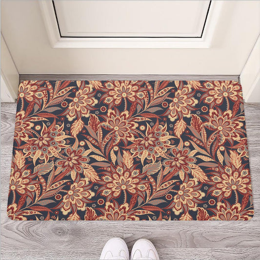 Brown Floral Bohemian Pattern Print Rubber Doormat