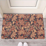 Brown Floral Bohemian Pattern Print Rubber Doormat