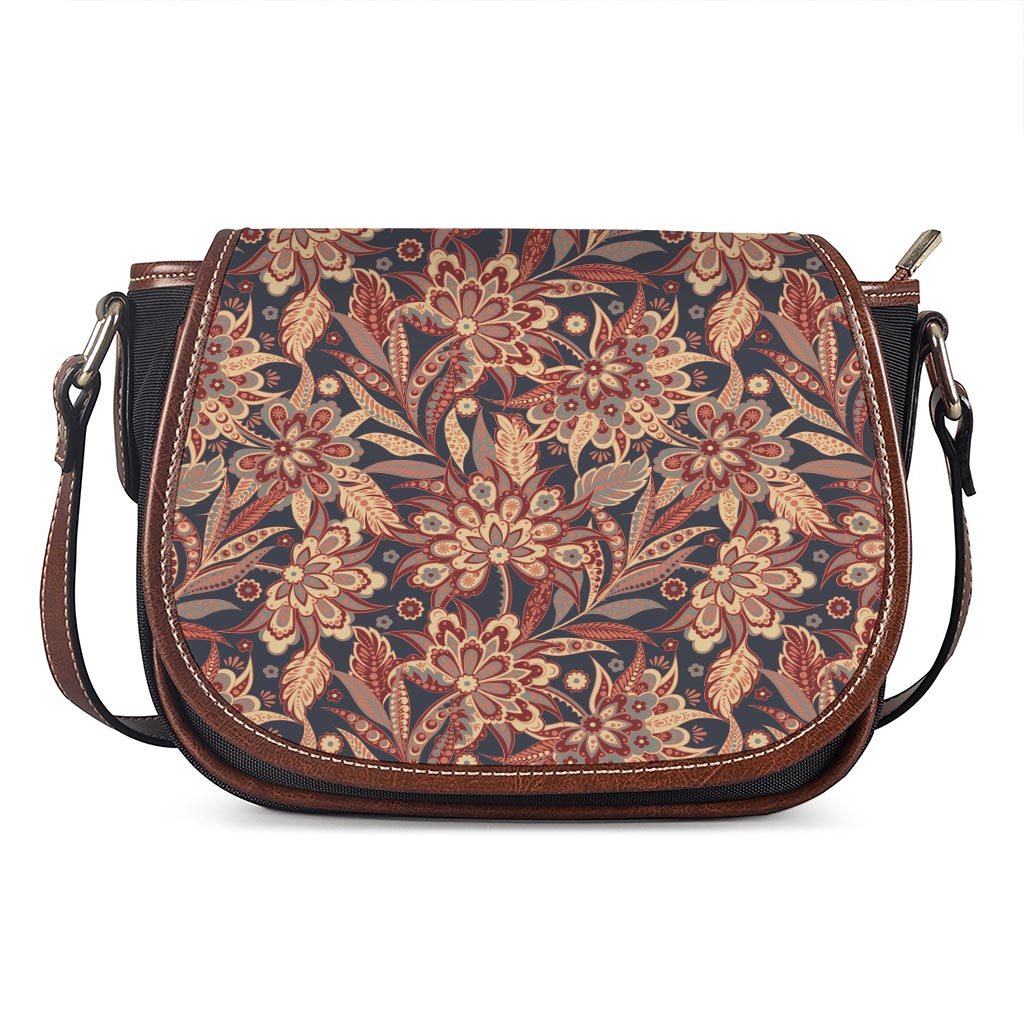 Brown Floral Bohemian Pattern Print Saddle Bag