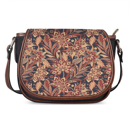 Brown Floral Bohemian Pattern Print Saddle Bag