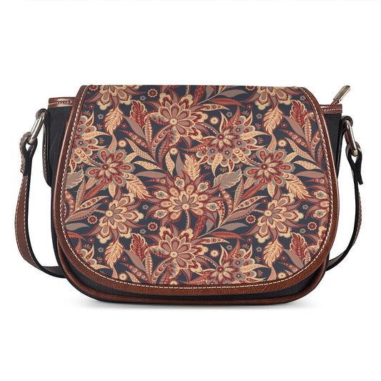 Brown Floral Bohemian Pattern Print Saddle Bag