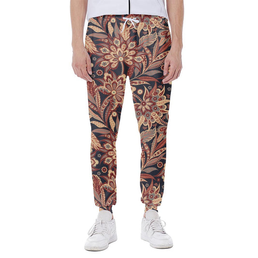 Brown Floral Bohemian Pattern Print Scuba Joggers