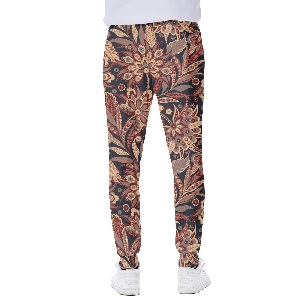 Brown Floral Bohemian Pattern Print Scuba Joggers
