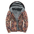 Brown Floral Bohemian Pattern Print Sherpa Lined Zip Up Hoodie