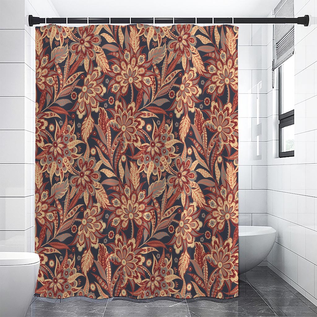Brown Floral Bohemian Pattern Print Shower Curtain