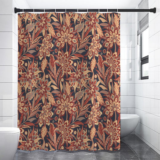Brown Floral Bohemian Pattern Print Shower Curtain
