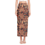 Brown Floral Bohemian Pattern Print Side Slit Maxi Skirt