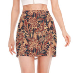 Brown Floral Bohemian Pattern Print Side Slit Mini Skirt
