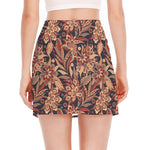 Brown Floral Bohemian Pattern Print Side Slit Mini Skirt