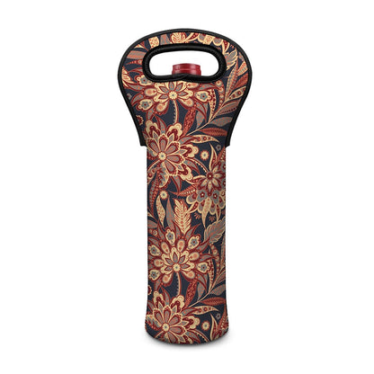 Brown Floral Bohemian Pattern Print Single Neoprene Wine Tote