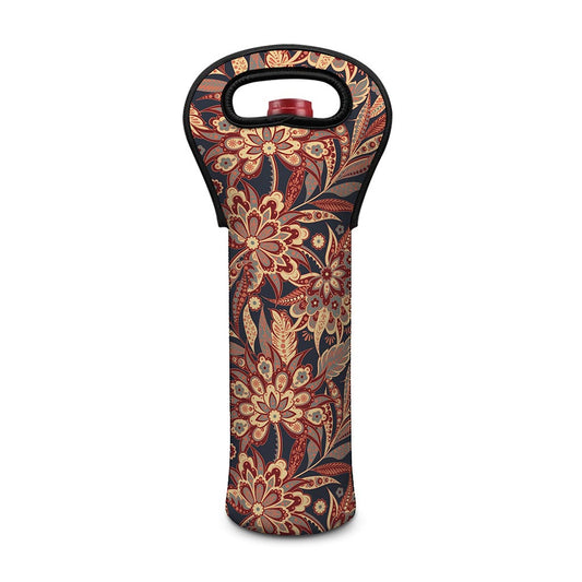 Brown Floral Bohemian Pattern Print Single Neoprene Wine Tote