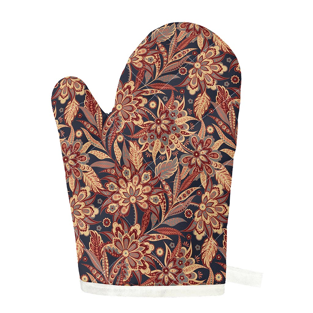 Brown Floral Bohemian Pattern Print Single Oven Mitt