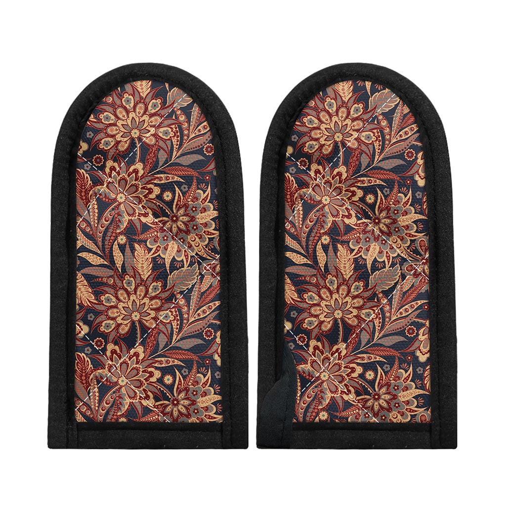Brown Floral Bohemian Pattern Print Skillet Handle Cover