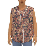 Brown Floral Bohemian Pattern Print Sleeveless Baseball Jersey