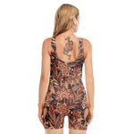 Brown Floral Bohemian Pattern Print Sleeveless One Piece Swimsuit