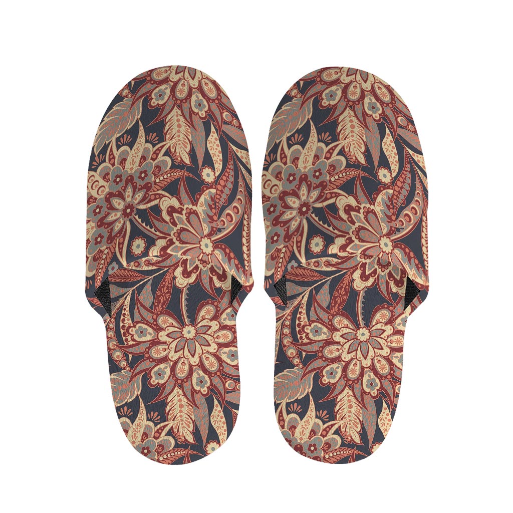 Brown Floral Bohemian Pattern Print Slippers
