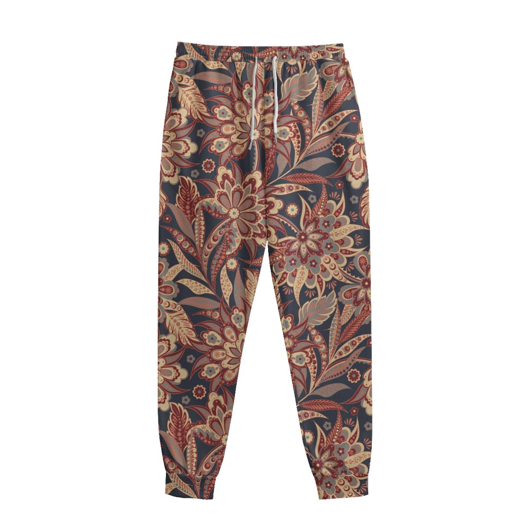 Brown Floral Bohemian Pattern Print Sweatpants
