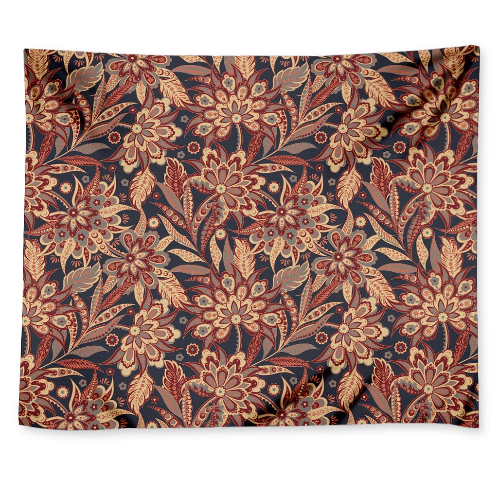 Brown Floral Bohemian Pattern Print Tapestry