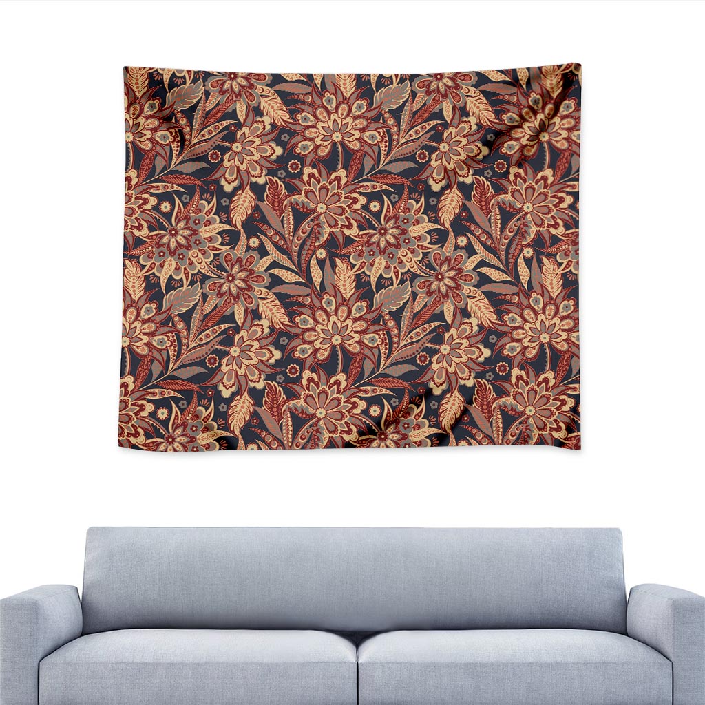 Brown Floral Bohemian Pattern Print Tapestry