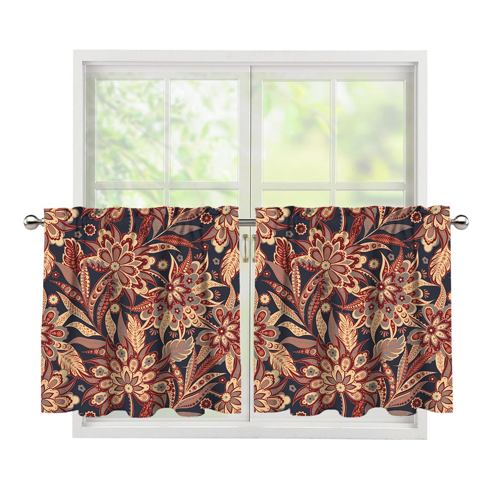 Brown Floral Bohemian Pattern Print Tier Curtains