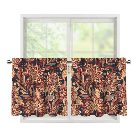 Brown Floral Bohemian Pattern Print Tier Curtains