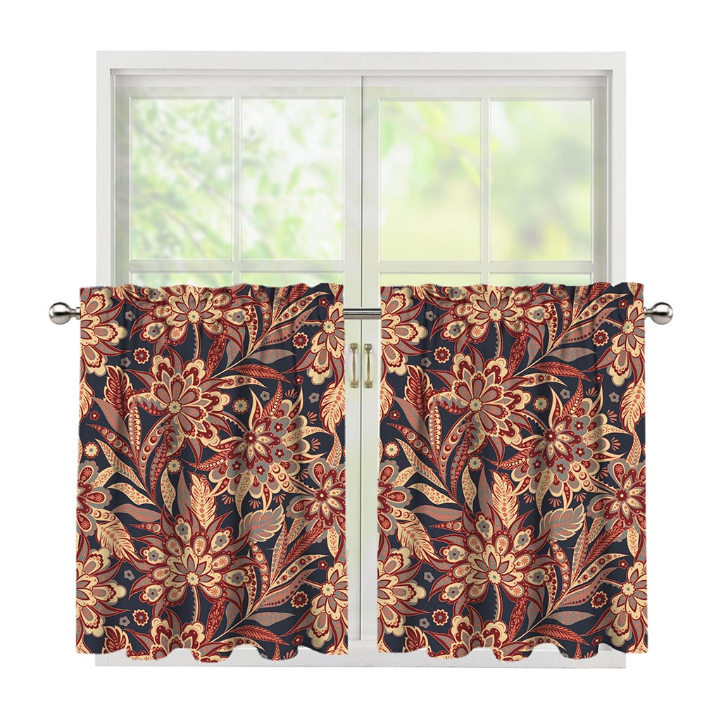 Brown Floral Bohemian Pattern Print Tier Curtains