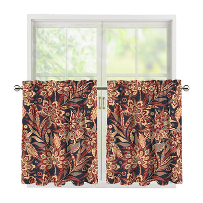 Brown Floral Bohemian Pattern Print Tier Curtains