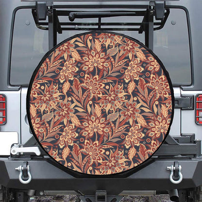 Brown Floral Bohemian Pattern Print Tire Cover