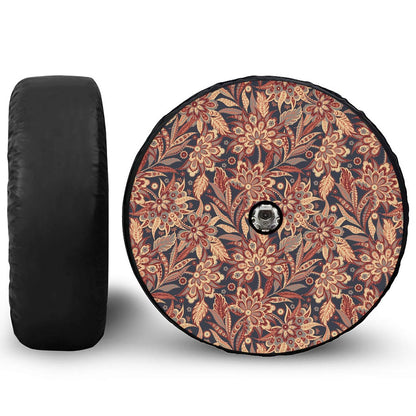 Brown Floral Bohemian Pattern Print Tire Cover With Camera Hole