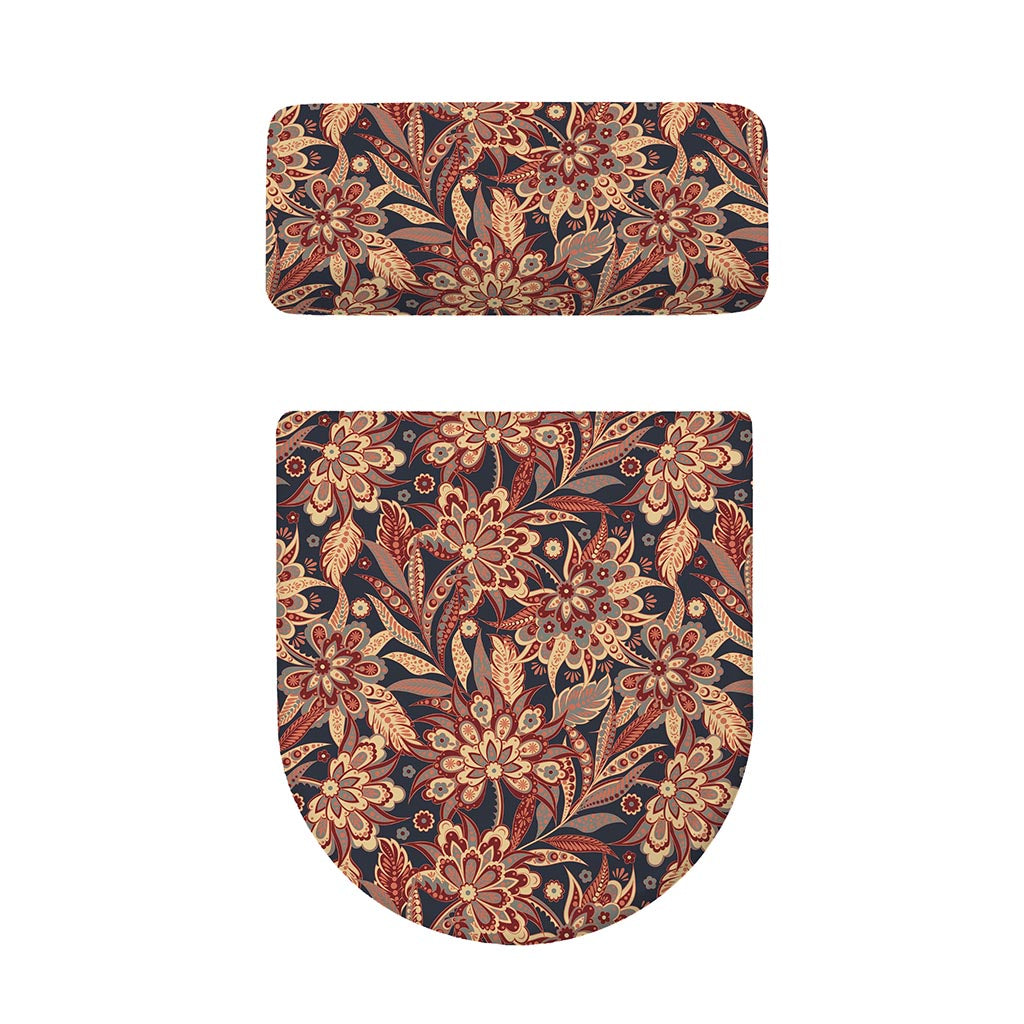 Brown Floral Bohemian Pattern Print Toilet Lid And Tank Cover Set