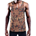 Brown Floral Bohemian Pattern Print Men's Workout Tank Top