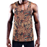 Brown Floral Bohemian Pattern Print Training Tank Top