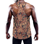 Brown Floral Bohemian Pattern Print Training Tank Top