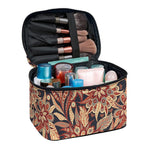 Brown Floral Bohemian Pattern Print Travel Makeup Bag