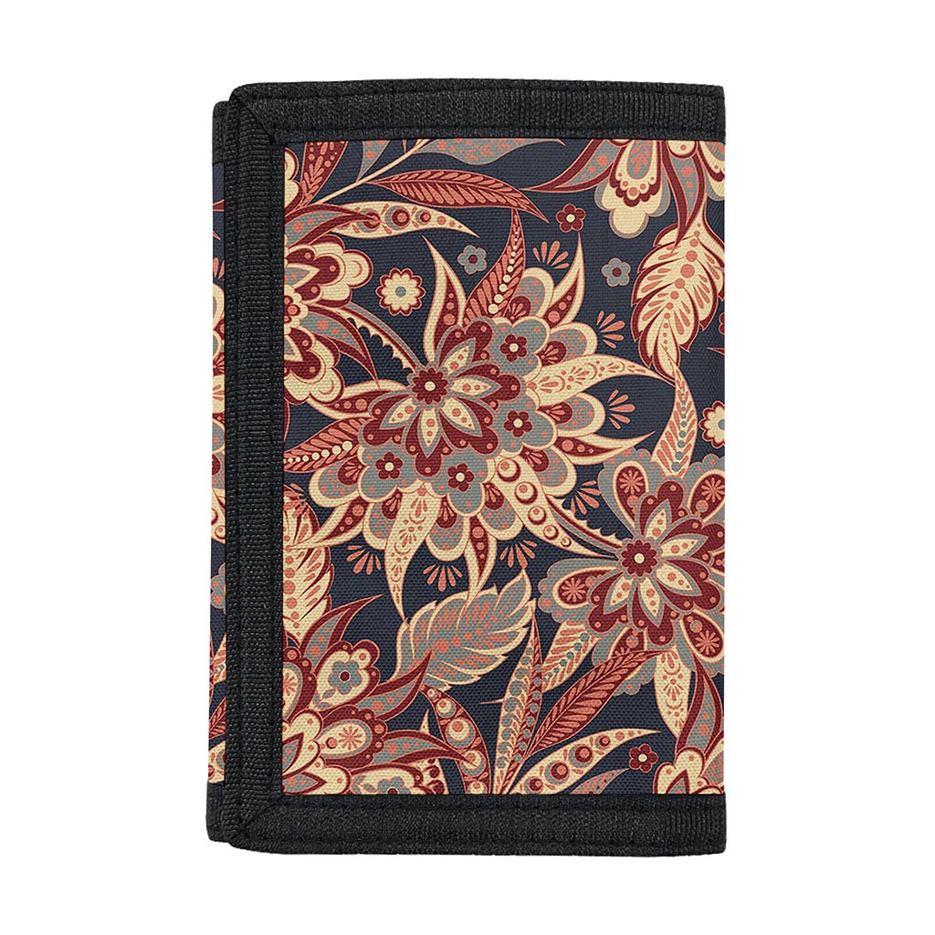 Brown Floral Bohemian Pattern Print Trifold Wallet
