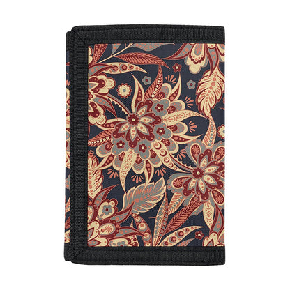 Brown Floral Bohemian Pattern Print Trifold Wallet